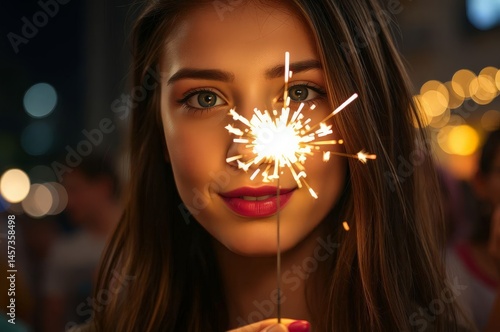 Obraz na płótnie Young Woman with Sparkler Glow w salonie