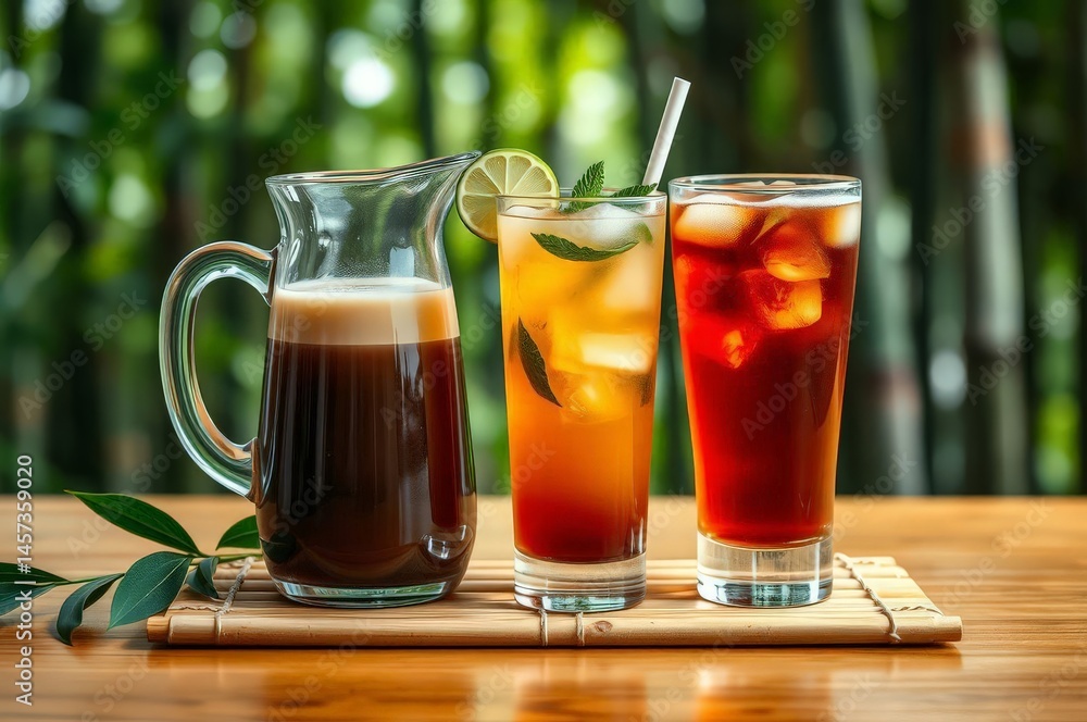 Global Beverages on Bamboo Table
