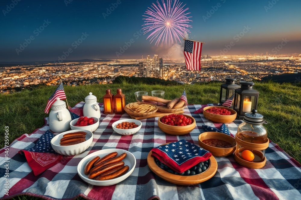 Evening Picnic with City Fireworks