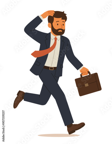 businessman running with briefcase. Businessman in hurry flat vector illustration