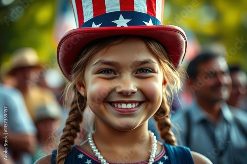 Obraz na płótnie Mischievous Girl in Uncle Sam Hat w salonie