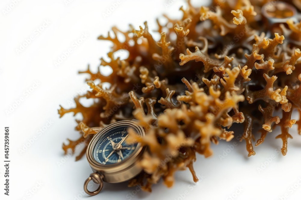 Macro Seaweed with Antique Compass