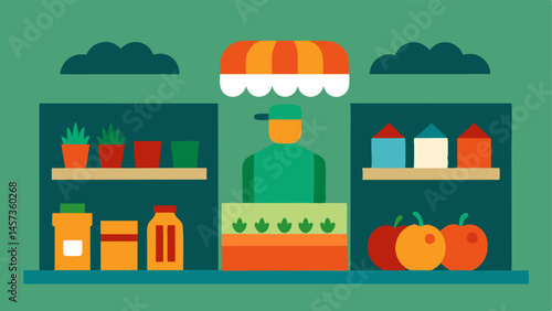 Consumer Choice A supermarket shelf filled with uniform corporate produce while a small farmers unique homegrown goods sit neglected at the edge.
