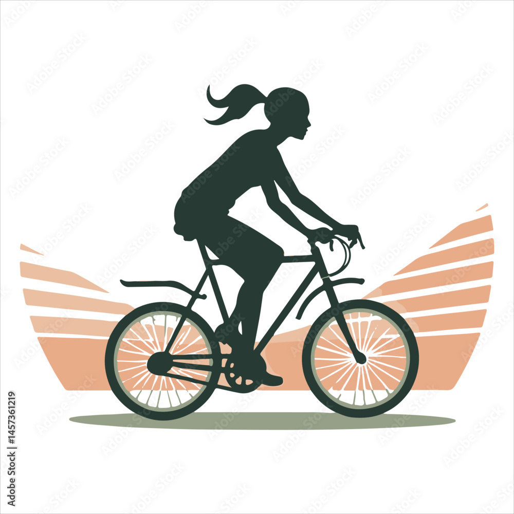 Fototapeta premium A girl riding a bike in black and white