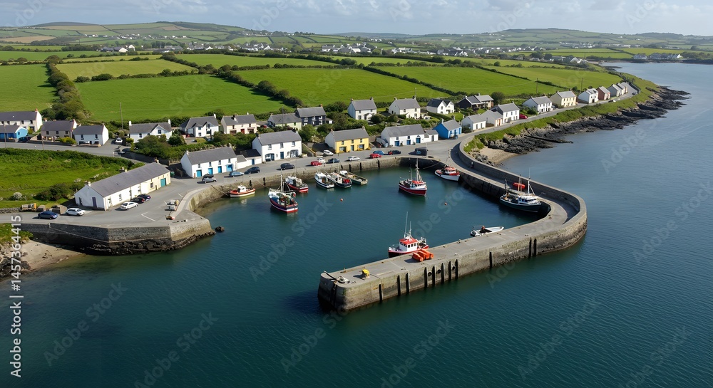 Fototapeta premium Coastal Village Harbor View
