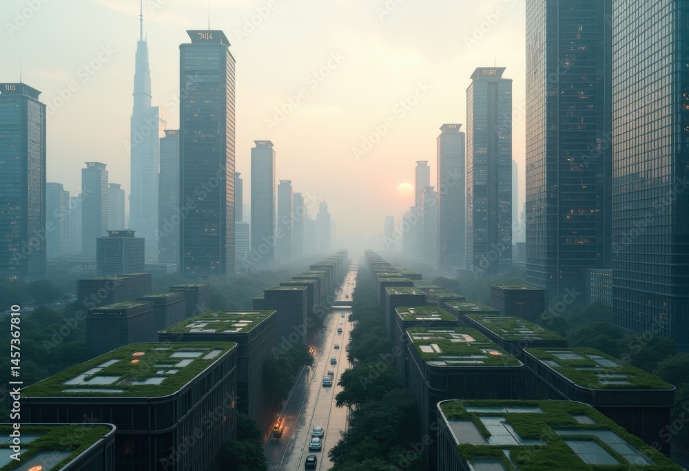 Obraz premium air pollution measuring devices skyline urban environment technology monitoring air quality, city, buildings, atmosphere, smog, traffic, cloud, data