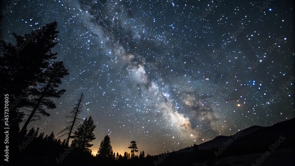 Fototapeta premium Night sky with stars sparkling on black background