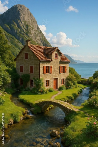 Beautiful House by the Mountain Lake