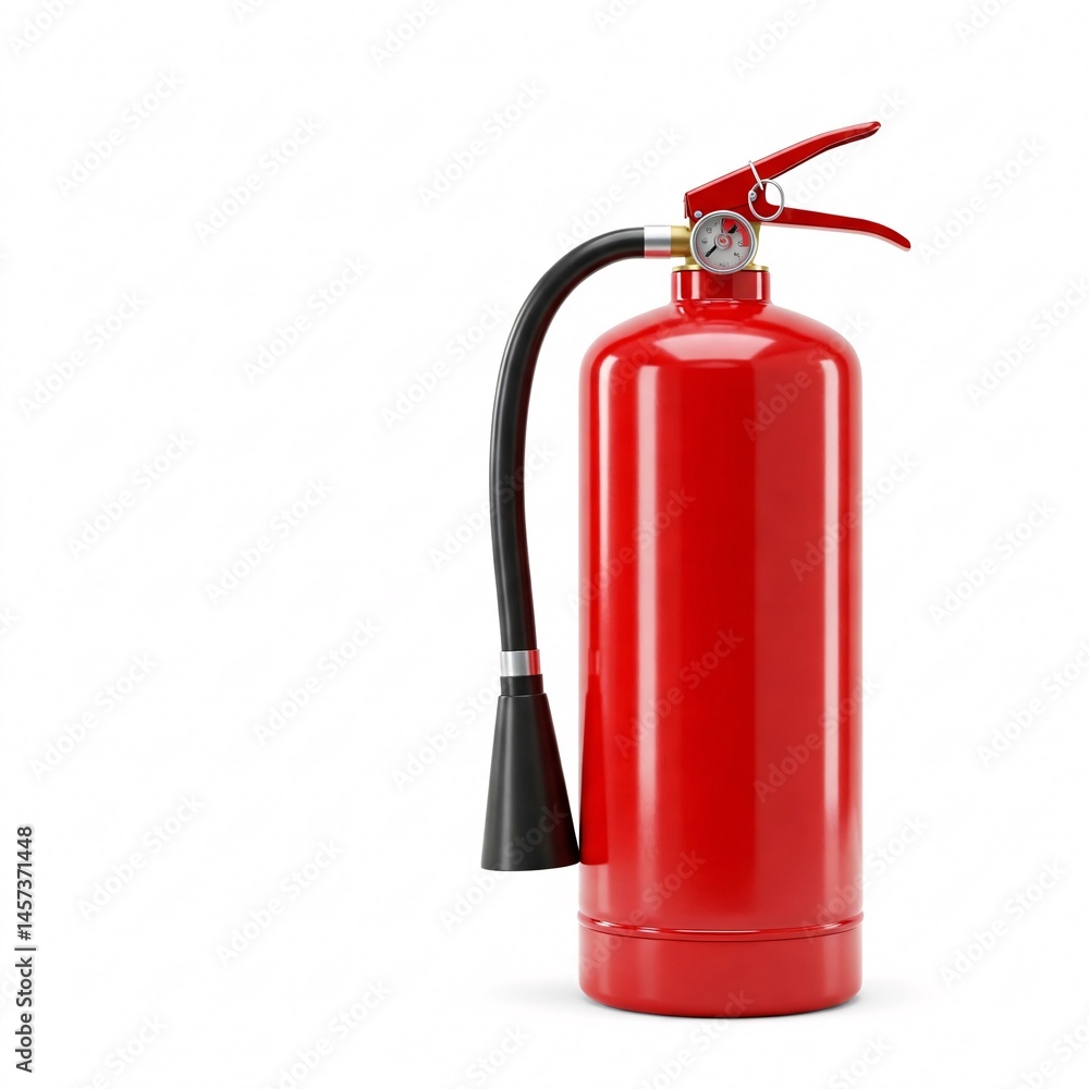 Obraz premium Red dry powder fire extinguisher isolated. Fire safety equipment.