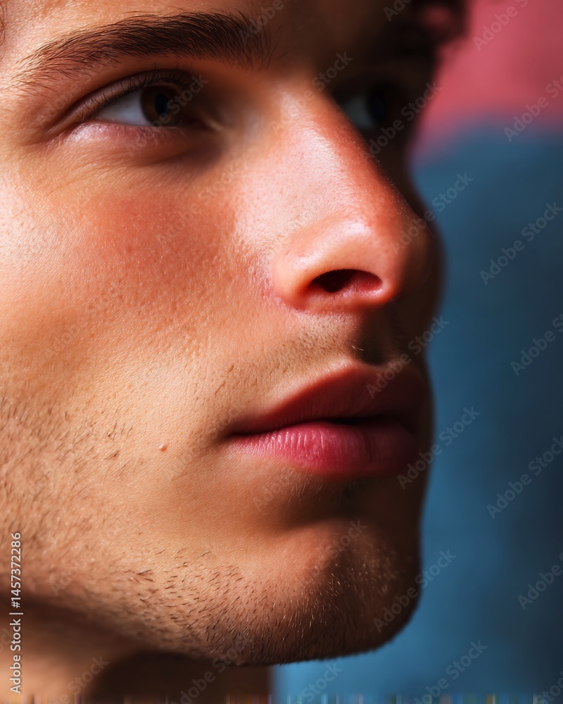 Obraz premium jawline and chin highlighted with light, pastel cream