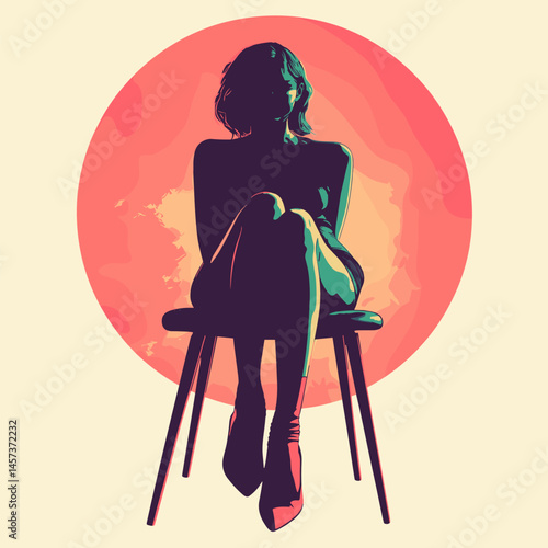 vector woman in tights sitting on chair .Generative AI