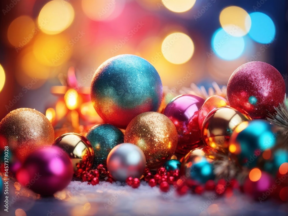 christmas decoration with balls and bokeh lights. christmas decoration with balls and bokeh lights.