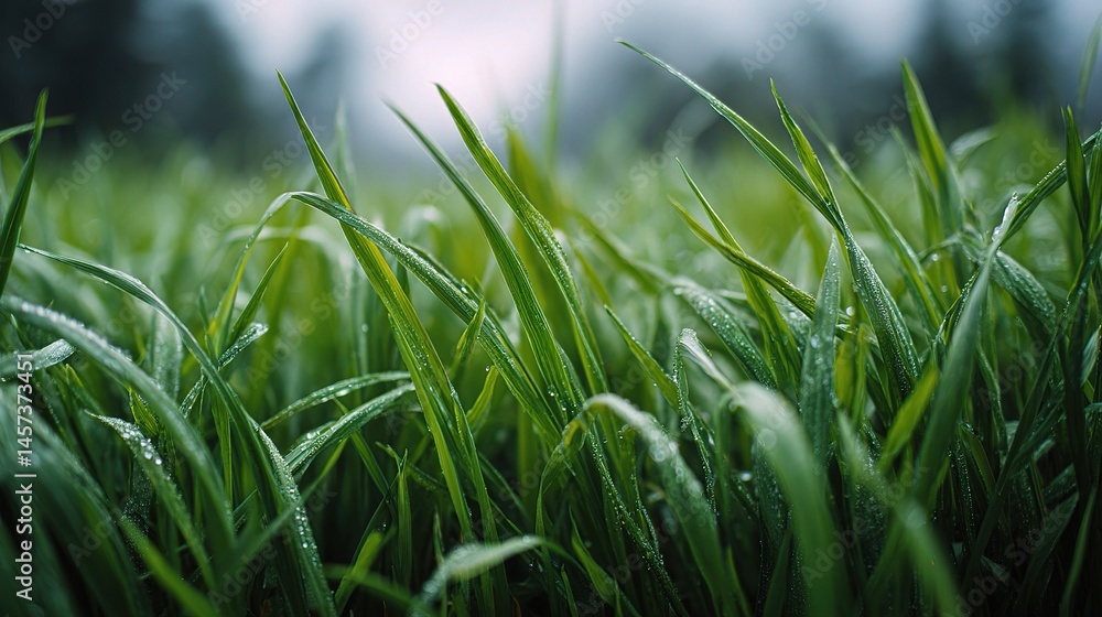 Obraz premium Close-Up View of Fresh Green Grass Field with Soft Background Blur