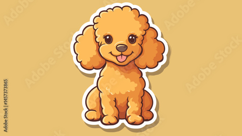 Cute Poodle Cartoon: A cheerful, brown-colored poodle with a whimsical smile sits and looks straight ahead. Adorable for pet lovers and owners, this cute cartoon is perfect for creating whimsical.