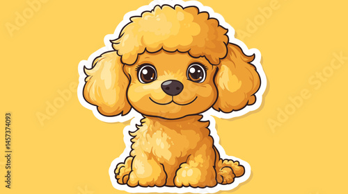 Golden Poodle: A cute, cartoonish poodle pup is sitting cheerfully against a mellow yellow backdrop.