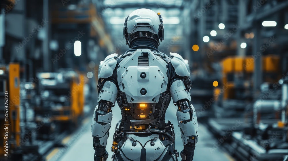 Naklejka premium Futuristic robot in a factory
