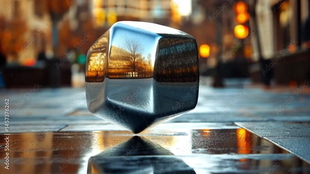 Reflective Cube in Urban Landscape: A Cityscape's Mirror