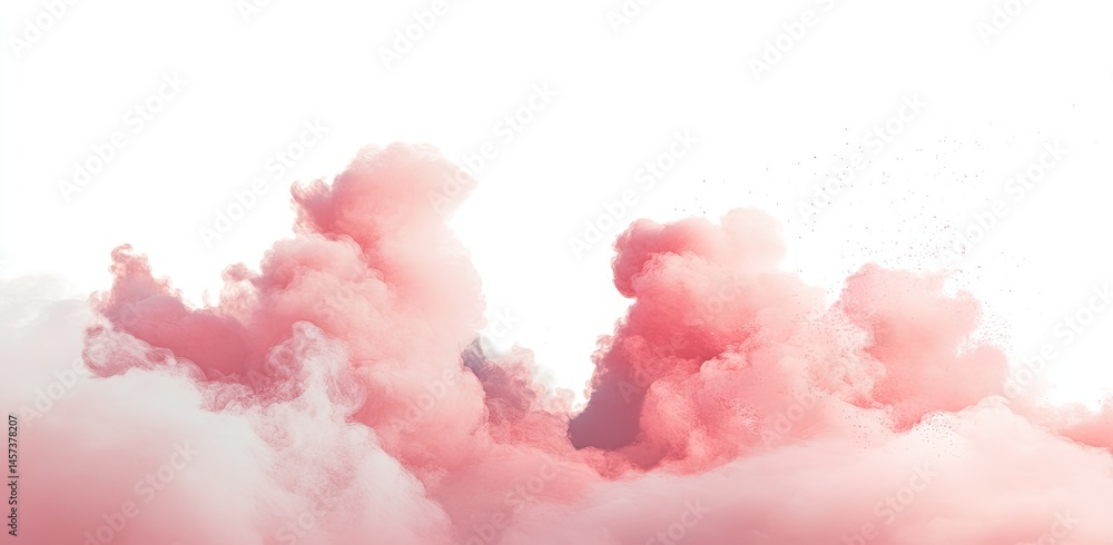 Soft pink cloudscapes, fluffy and ethereal, against a white background. Wispy, voluminous forms evoke a dreamy, lighthearted mood Soft pink cloudscapes, fluffy and ethereal, against a white background. Wispy, voluminous forms evoke a dreamy, lighthearted mood