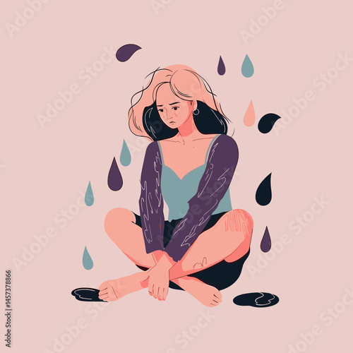 Solitude: A digitally crafted illustration captures a moment of introspective reflection, showcasing a person lost in thought. The illustration employs a soft palette.