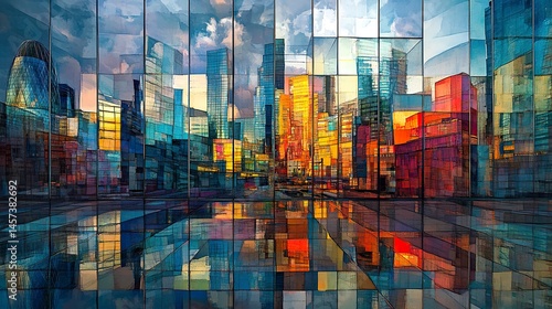 Wallpaper Mural Abstract urban patterns reflected in the glass surfaces of contemporary office buildings, highlighting the sophistication of London's financial district.   Torontodigital.ca