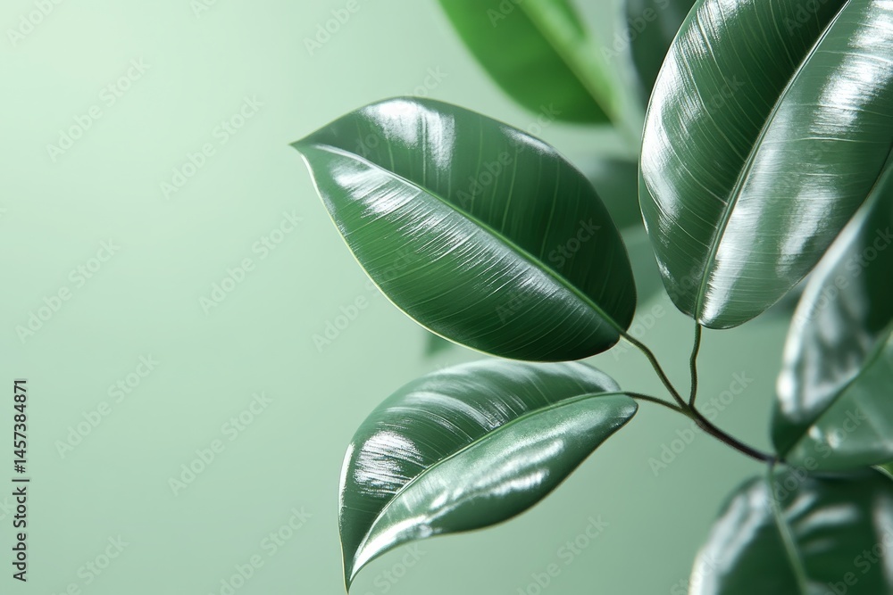 Obraz premium Close-up view of glossy green leaves against a muted backdrop.