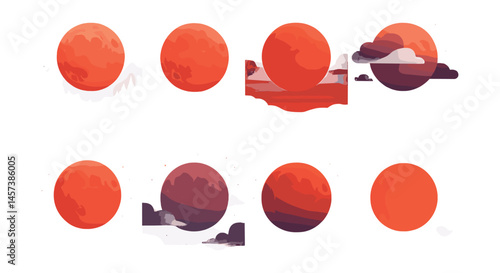Blood moon icon set – lunar, eclipse, night, celestial, sky, red, astronomy, glow, phase. Vector icons set