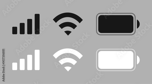 Status bar icons set featuring battery, WiFi, and signal strength indicators. PNG illustration with transparent background, ideal for UI design, mockups, and app interfaces.