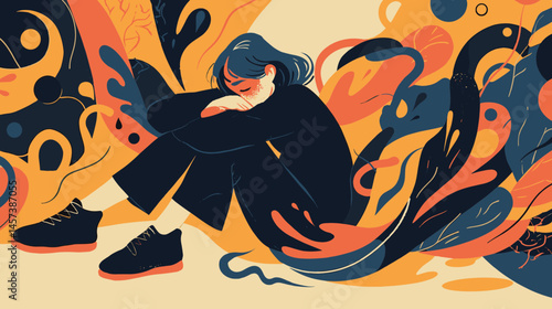 Inner Turmoil: A stylized illustration depicts a person lost in their thoughts, a symphony of colors reflecting the complexity of their inner world.