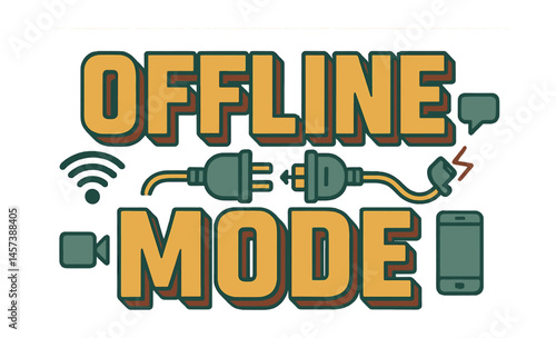 Retro digital detox icons set – offline mode, plug, wi-fi, chat, camera, phone. Vector icons set