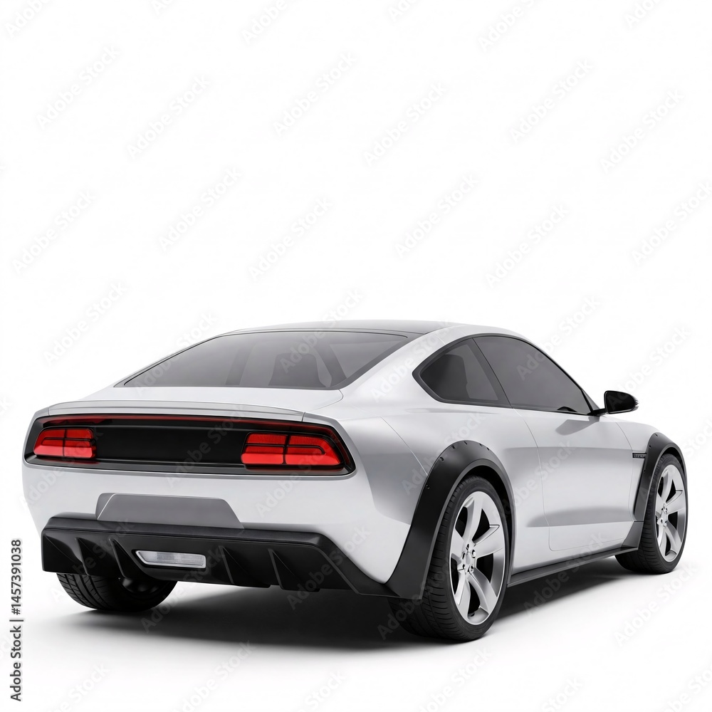 Obraz premium Silver car rear view isolated on a white