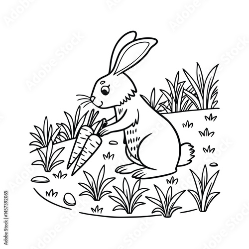 rabbit and flowers line art vector rabbit collecting