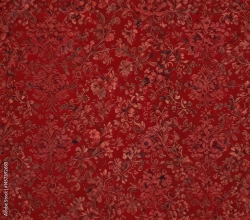 Crimson damask with swirling floral vines  Opulent, velvety texture , decor, crimson, pattern