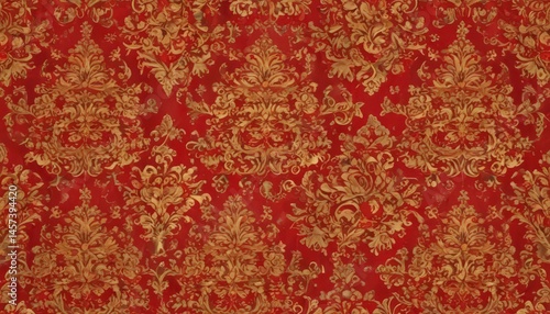 Intricate red & gold damask, regal seamless vector pattern , pattern, elegant, texture
