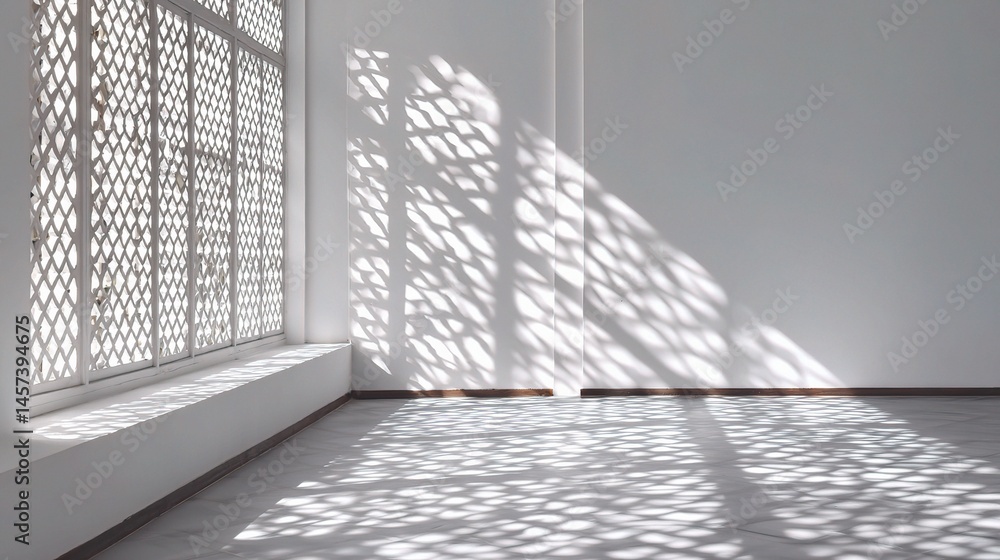 Obraz premium Sunlight Filtering Through Lattice Window Creating Intricate Shadows