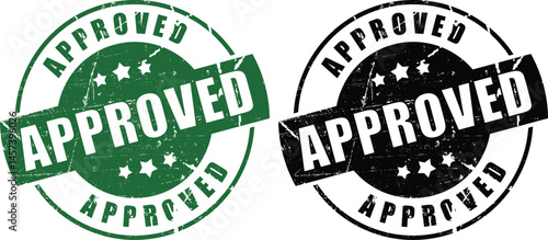 Approved Rubber Stamp in Green and Black | Grunge Style Seal of Approval for Business Documents and Product Verification