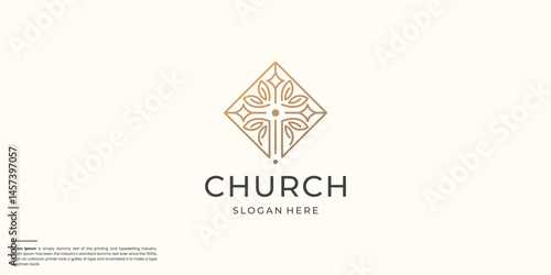 feminine abstract line design for cross church christian religion symbol.