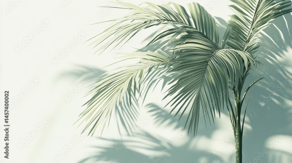 Naklejka premium Elegant palm fronds cast soft shadows on a light wall.