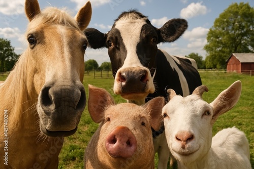 Fototapeta Naklejka Na Ścianę i Meble -  Farm animals enjoying sunny day.