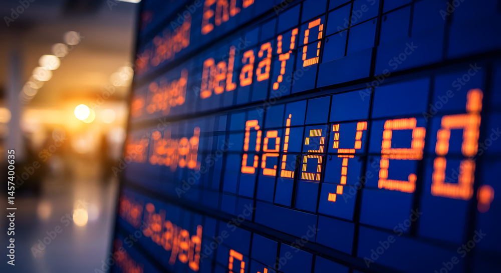 Obraz premium Illuminated Airport Display Board in Blue Showing Multiple