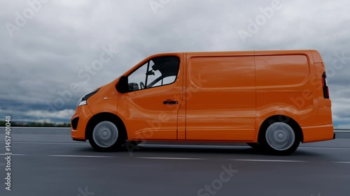 3d minibus is traveling on the highway