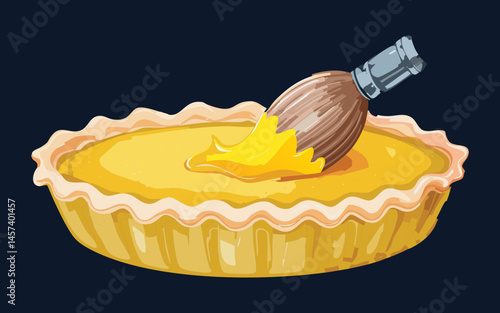 Brushing Tart with Egg Wash - Vector Illustration