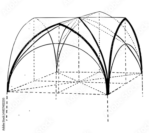 Ribbed Vault Diagram – Gothic Groin Vault – Vector, Transparent Background