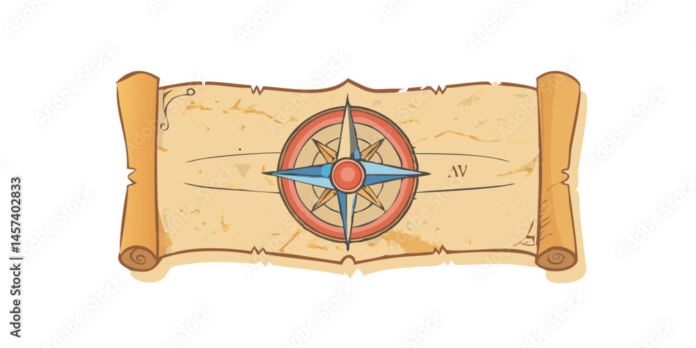 Naklejka premium Compass rose on vintage parchment scroll