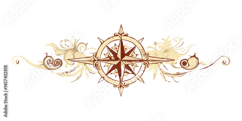 Nautical compass rose with scrollwork border