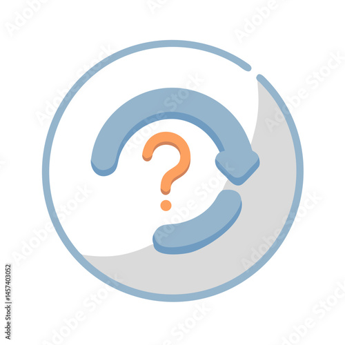Circular question mark with arrow loop and dual color design