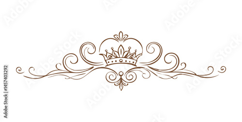 Beige scroll divider with crown and ornamental swirls