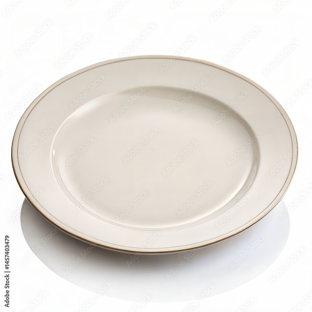 White ceramic plate with a thin brown rim, isolated on a white background. White ceramic plate with a thin brown rim, isolated on a white background.
