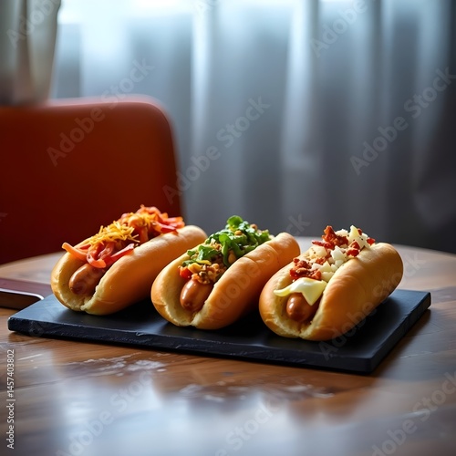 Appetizing Hot Dog Topped with Ketchup, Mustard, Onions, and Chives