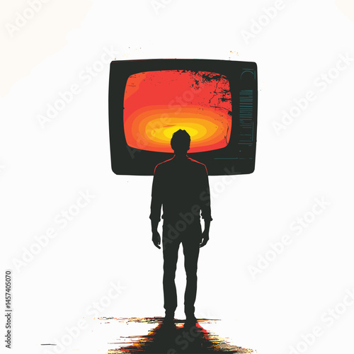 vector man looking at old tv on white background .Generative AI