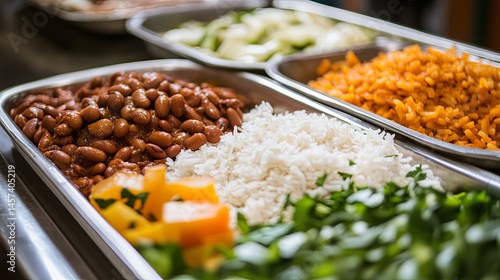 Brazilian School Meal with Beans, Rice, and Meat